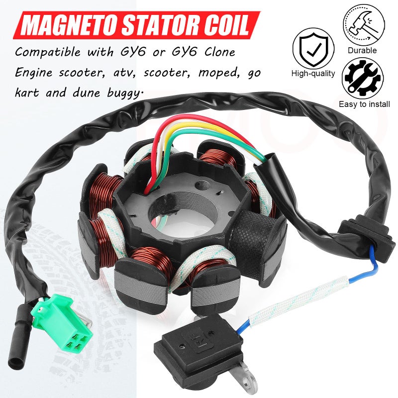 YOFMOO Magneto Stator AC Ignition Coil 8 Pole 5-wire Compatible with GY6 125cc 150cc 125 ATV Scooter Moped Go Kart Buggy Quad 4-stroke Pit Dirt Bike QMI152 QMI157 QMJ152 TaoTao Roketa Buyang Sunl - Image 4